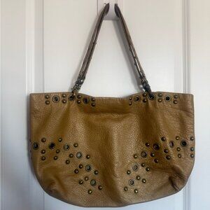 HOBO Tan Leather Hobo Bag with Stud Accents